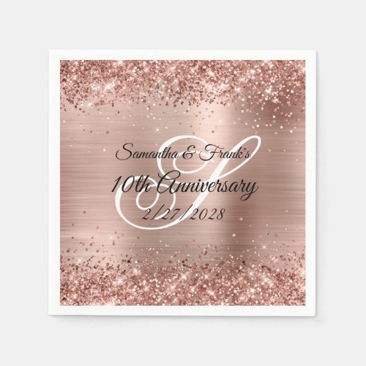 Serviette En Papier Monogramme d'huile d'or Rose de la Glitterie 10e a (Devant)