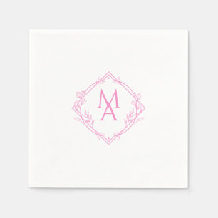 Serviette En Papier Monogramme diamant avec fleurs en rose