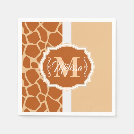 Serviette En Papier Monogramme d'impression de girafe (Devant)