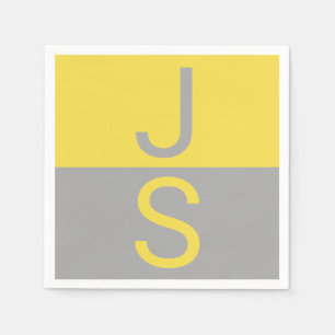 Serviette En Papier Monogramme d'initiales modernes jaune et gris