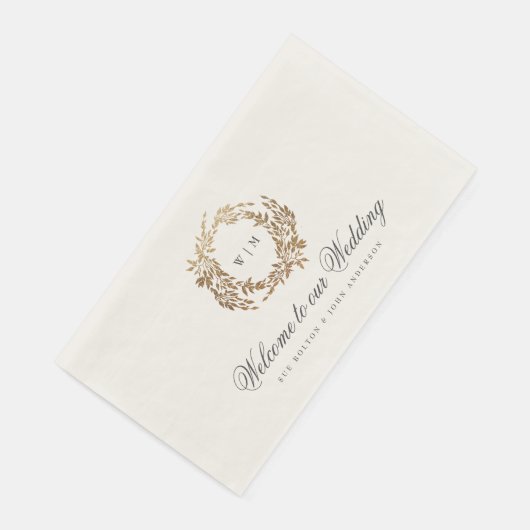 Serviette En Papier Monogramme d'or classique Mariage de crête botaniq (Coin)