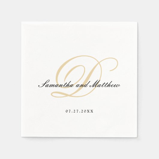 Serviette En Papier Monogramme d'or classique simple et élégant (Devant)