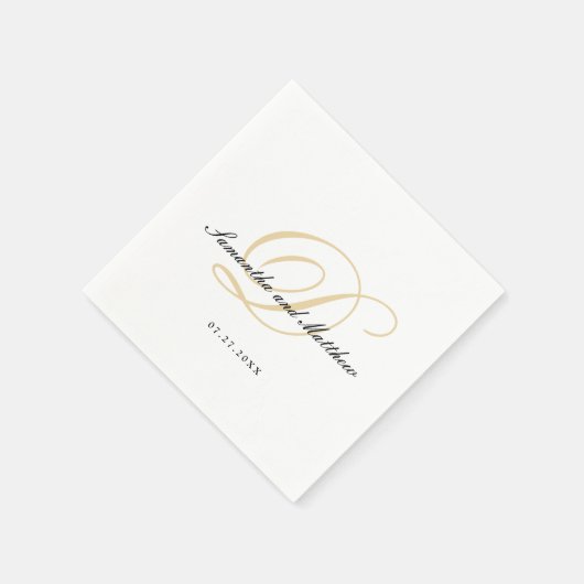 Serviette En Papier Monogramme d'or classique simple et élégant (Coin)