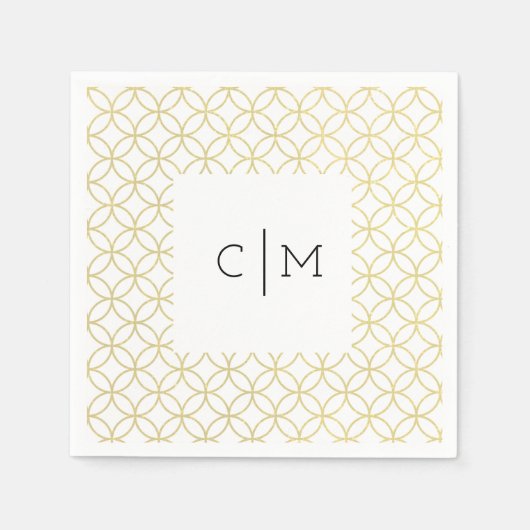 Serviette En Papier Monogramme d'or Géométrique Mariage Cocktail servi (Devant)