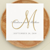 Serviette En Papier Monogramme d'or gris classique Mariage élégant