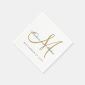 Serviette En Papier Monogramme d'or gris classique Mariage élégant (Coin)