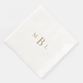 Serviette En Papier Monogramme d'or Mariage élégant blanc (Coin)