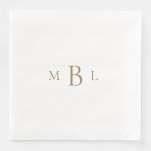 Serviette En Papier Monogramme d'or Mariage élégant blanc