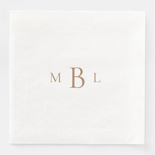 Serviette En Papier Monogramme d'or Mariage élégant blanc (Devant)