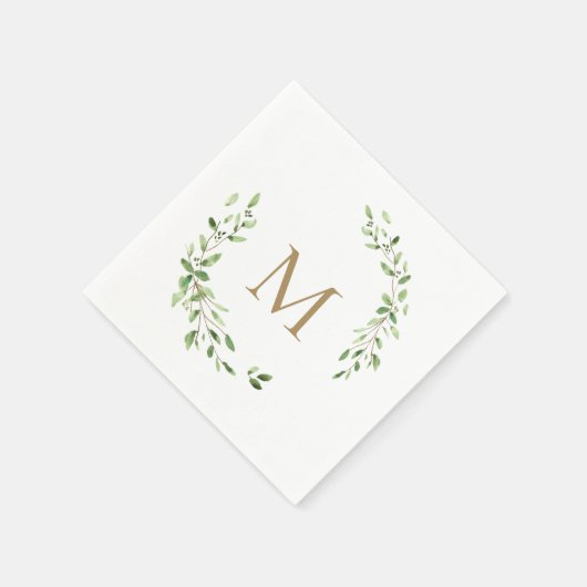 Serviette En Papier Monogramme d'or Mariage Green feuilles Crest (Coin)