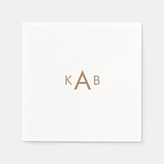 Serviette En Papier Monogramme d'or Police moderne Mariage Cocktail bl (Devant)