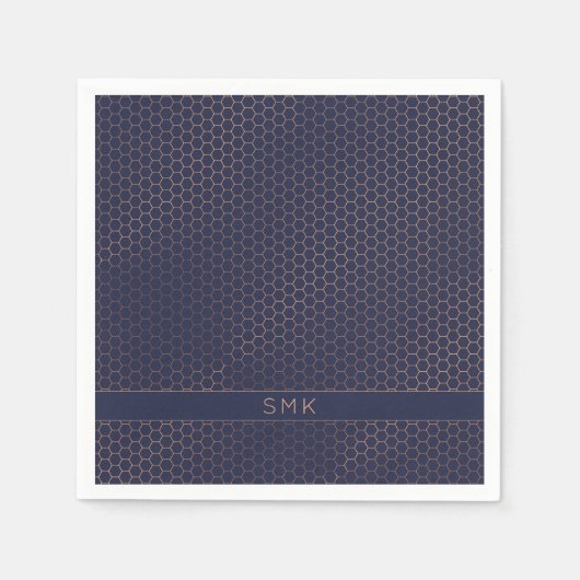 Serviette En Papier Monogramme d'or Rose moderne  Gold Foil Marine Blu (Devant)