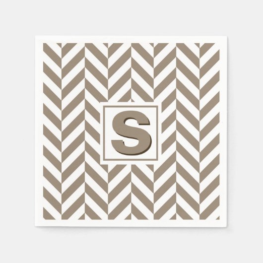 Serviette En Papier Monogramme d'os de cerf blanc tan (Devant)