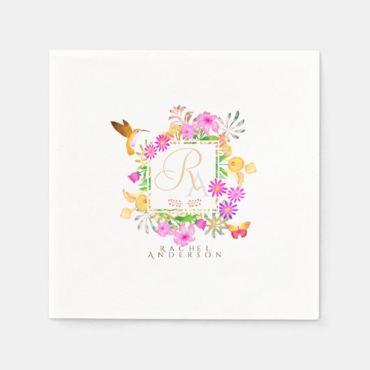Serviette En Papier Monogramme du jardin floral (Devant)