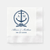 Serviette En Papier Monogramme du Mariage d'Ancre bleu marine (Devant)