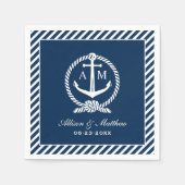 Serviette En Papier Monogramme du Mariage d'Ancre bleu marine (Devant)