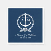 Serviette En Papier Monogramme du Mariage d'Ancre bleu marine (Devant)