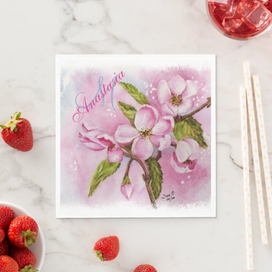 SERVIETTE EN PAPIER MONOGRAMME DU PARTI DE FLING AU PRINTEMPS ROSE (En situation)