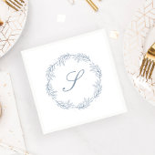 Serviette En Papier Monogramme Dusty Blue Wreath Classic Script Mariag