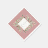 Serviette En Papier Monogramme Dusty Rose Verdure Foliage (Coin)