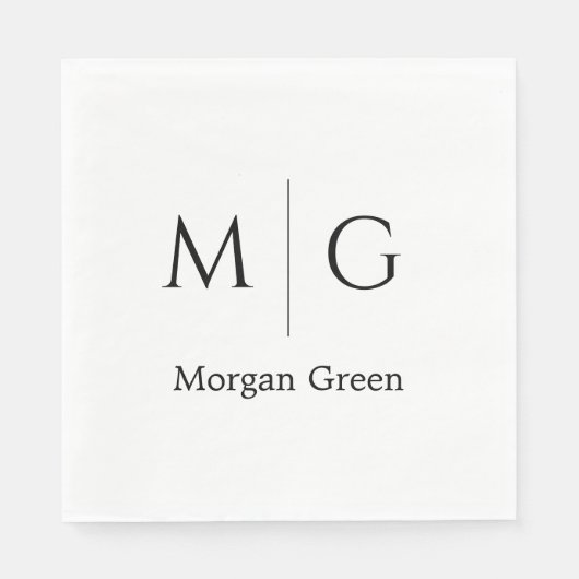 Serviette En Papier Monogramme élégant avec design de nom blanc (Devant)