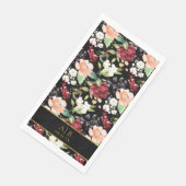 Serviette En Papier Monogramme Elegant Black Gold Floral (Coin)