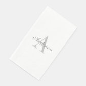 Serviette En Papier Monogramme élégant blanc et gris (Coin)