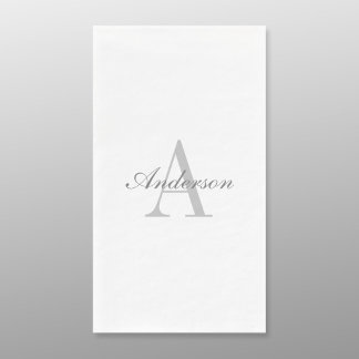 Serviette En Papier Monogramme élégant blanc et gris