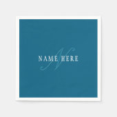 Serviette En Papier Monogramme élégant | Bleu océan (Devant)