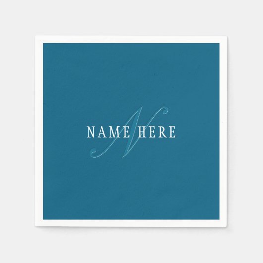Serviette En Papier Monogramme élégant | Bleu océan (Devant)