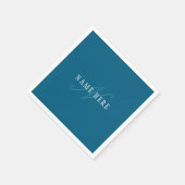 Serviette En Papier Monogramme élégant | Bleu océan (Coin)