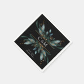 Serviette En Papier Monogramme Elegant Blue Gold (Imitat) Botanical Na (Coin)