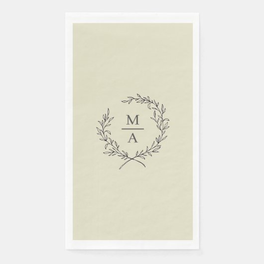 Serviette En Papier Monogramme élégant Couronne de laurier Beige Neutr (Devant)