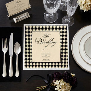 Serviette En Papier Monogramme Élégant Damier Noir Crème