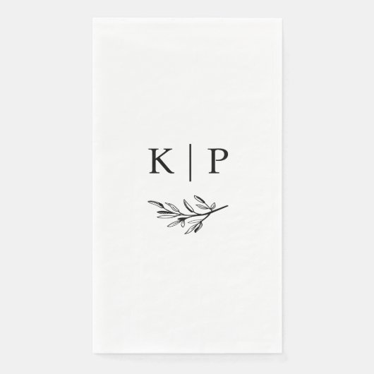 Serviette En Papier Monogramme élégant de mariage avec verdure (Devant)