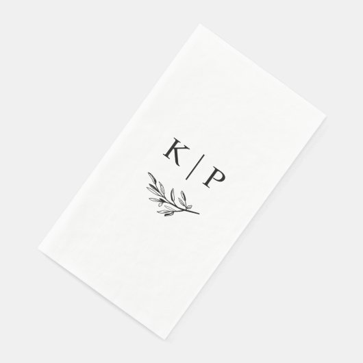 Serviette En Papier Monogramme élégant de mariage avec verdure (Coin)
