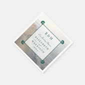 Serviette En Papier Monogramme élégant et mariage Turquoise sur la pla (Coin)