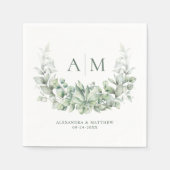 Serviette En Papier Monogramme Elegant Eucalyptus Mariage d'aquarelle (Devant)