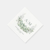 Serviette En Papier Monogramme Elegant Eucalyptus Mariage d'aquarelle (Coin)