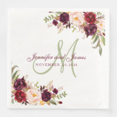 Serviette En Papier Monogramme élégant floral de Bourgogne Rustique Na (Devant)