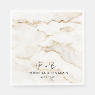 Serviette En Papier Monogramme Elegant Gold Effet Mariage en marbre