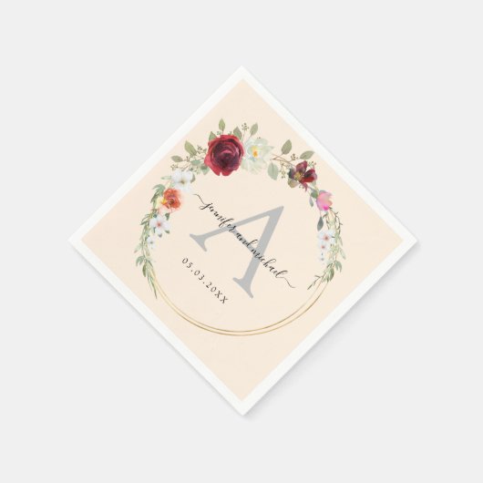 Serviette En Papier Monogramme, élégant mariage de fleurs d'eucalyptus (Coin)