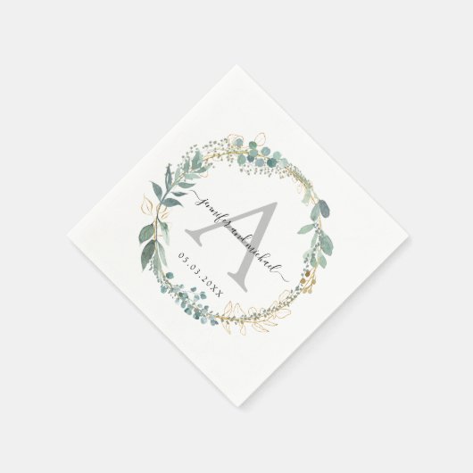 Serviette En Papier Monogramme, élégant mariage eucalyptus (Coin)