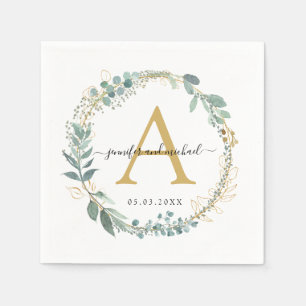 Serviette En Papier Monogramme, élégant mariage eucalyptus