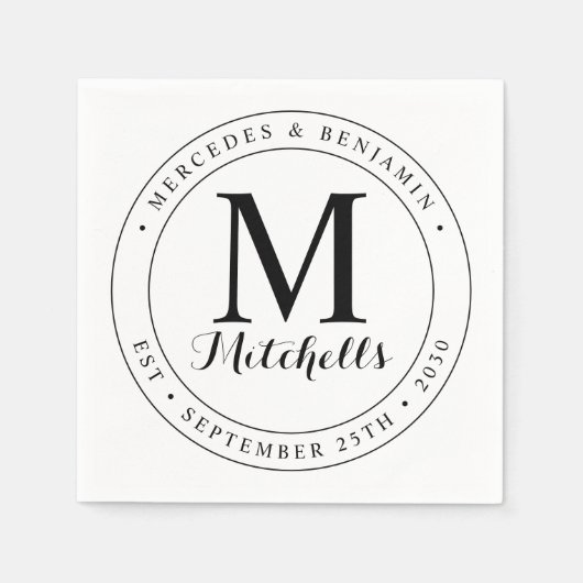 Serviette En Papier Monogramme élégant moderne Mariage personnalisé (Devant)