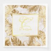 Serviette En Papier Monogramme Elegant Monstera Gilded Gold Mariage (Devant)