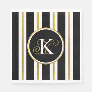 Serviette En Papier Monogramme Elégant Noir & Or Personnalisé