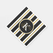 Serviette En Papier Monogramme Elégant Noir & Or Personnalisé (Coin)
