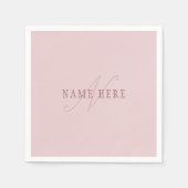 Serviette En Papier Monogramme élégant | Or Rose (Devant)