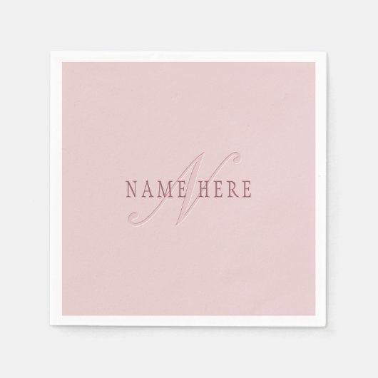 Serviette En Papier Monogramme élégant | Or Rose (Devant)